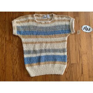 Vintage 80s Old Stock NWT Striped Knit Sweater Neutral S/M Grandpacore